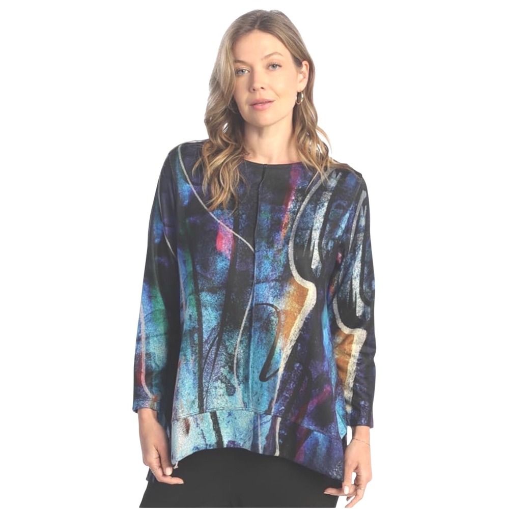 NEW Jess & Jane Eclipse Brushed‎ knit Long Sleeve Top Blue Large USA NWT